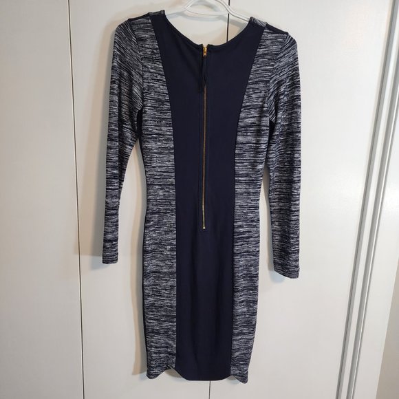 French Connection Long Sleeve Navy Jersey Bodycon Dress with Zipper | Size 4 - Picture 7 of 10